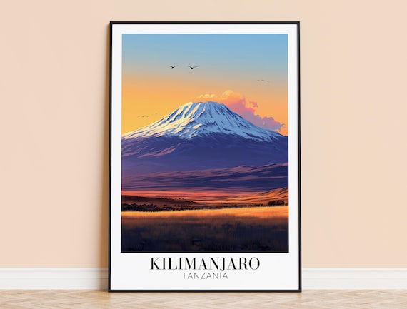 Kilimanjaro Travel Poster, Tanzania Mountain Art