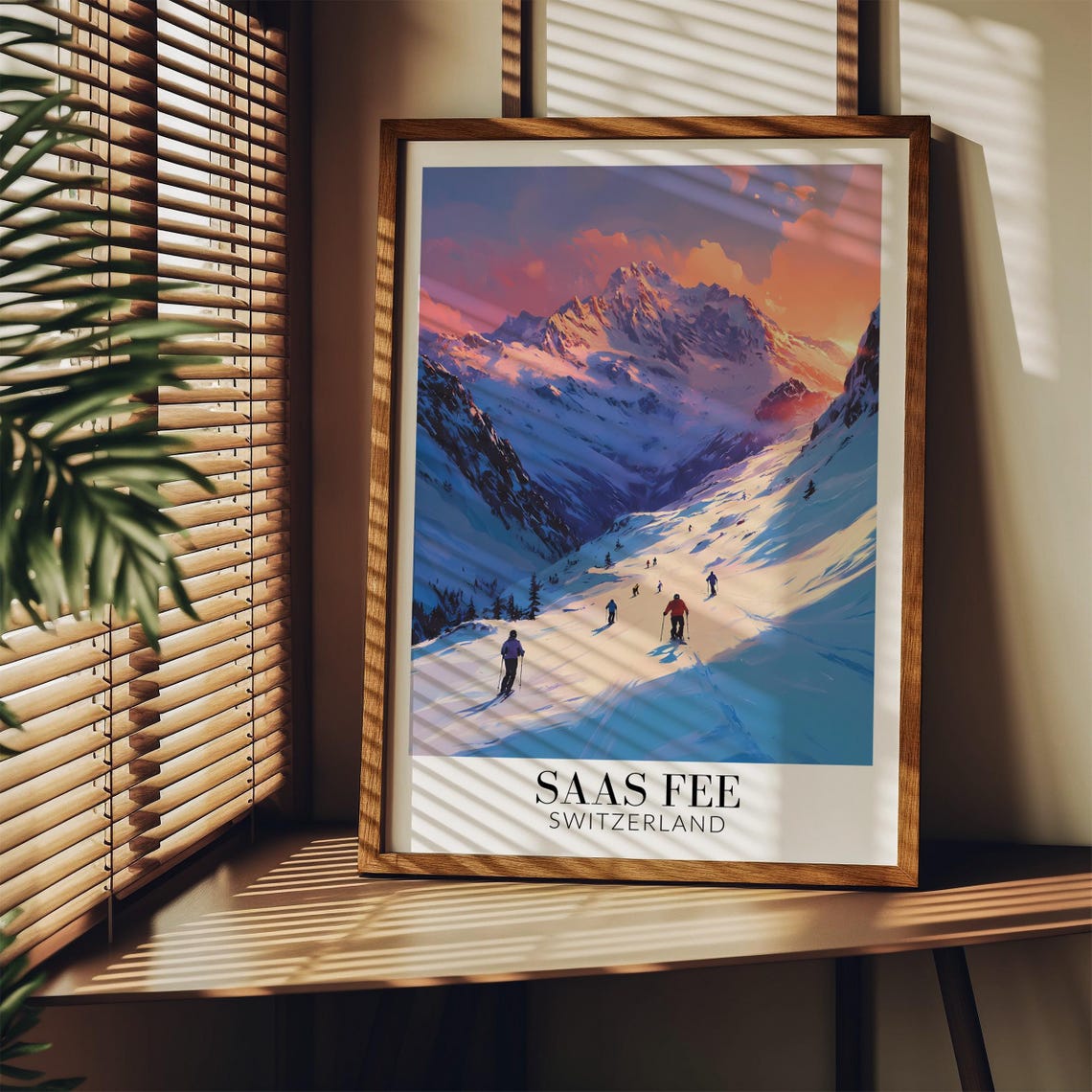 Saas Fee Switzerland Alpine Ski Slope Sunset Mountain Art Poster - Image 3