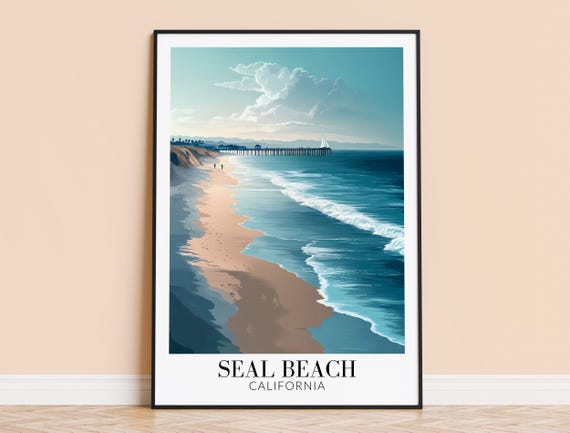Seal Beach Print Usa Wall Art Poster Coastal Home Decor Wedding Housewarming Gift Framed Or Unframed Personalised