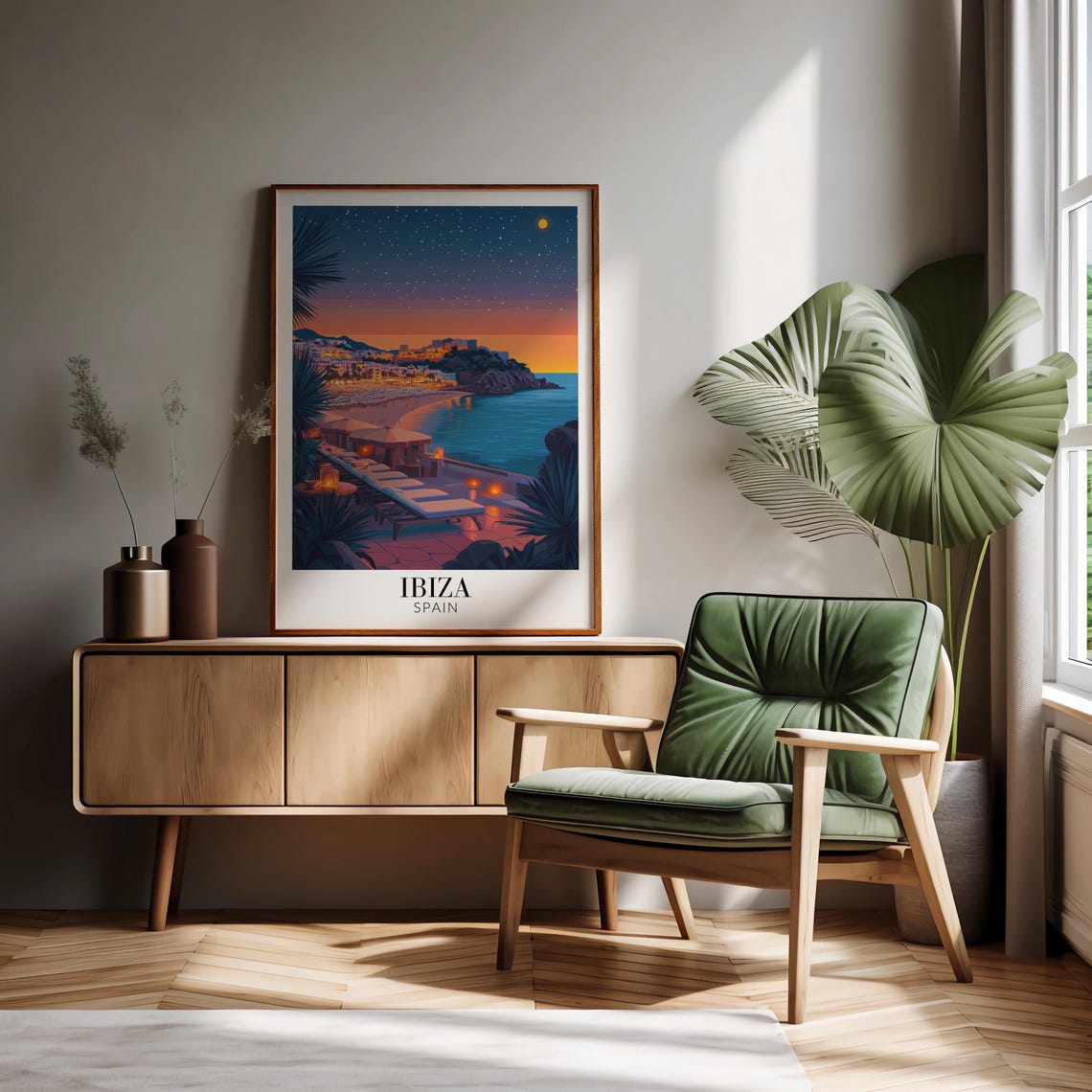 Golden Hour Ibiza Spain Sunset Beachfront Lounge Glow Poster - Image 2