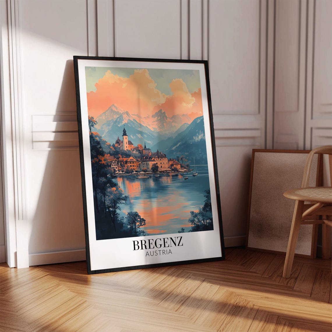 Bregenz Sunset Lake Reflection Pink Clouds Austria Travel Poster - Image 2