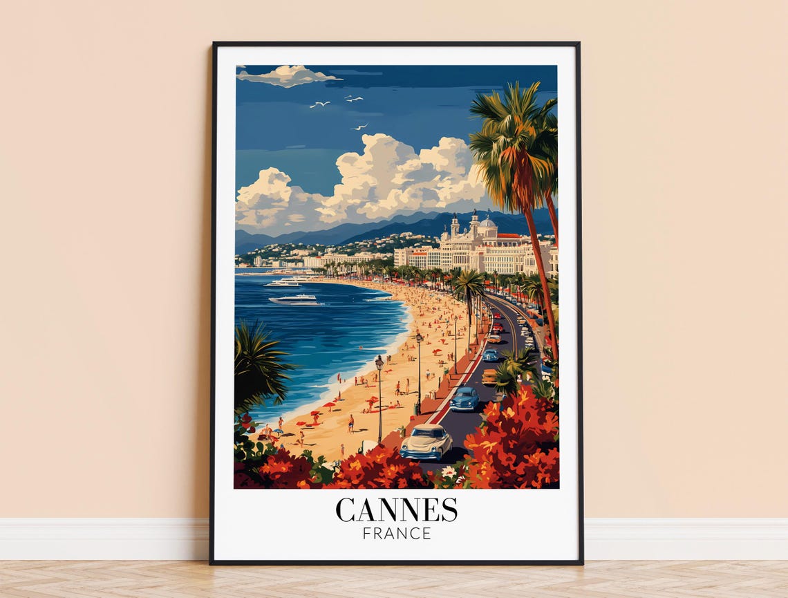 Cannes France Sunny Beach Daytime Vintage Riviera Coast Poster