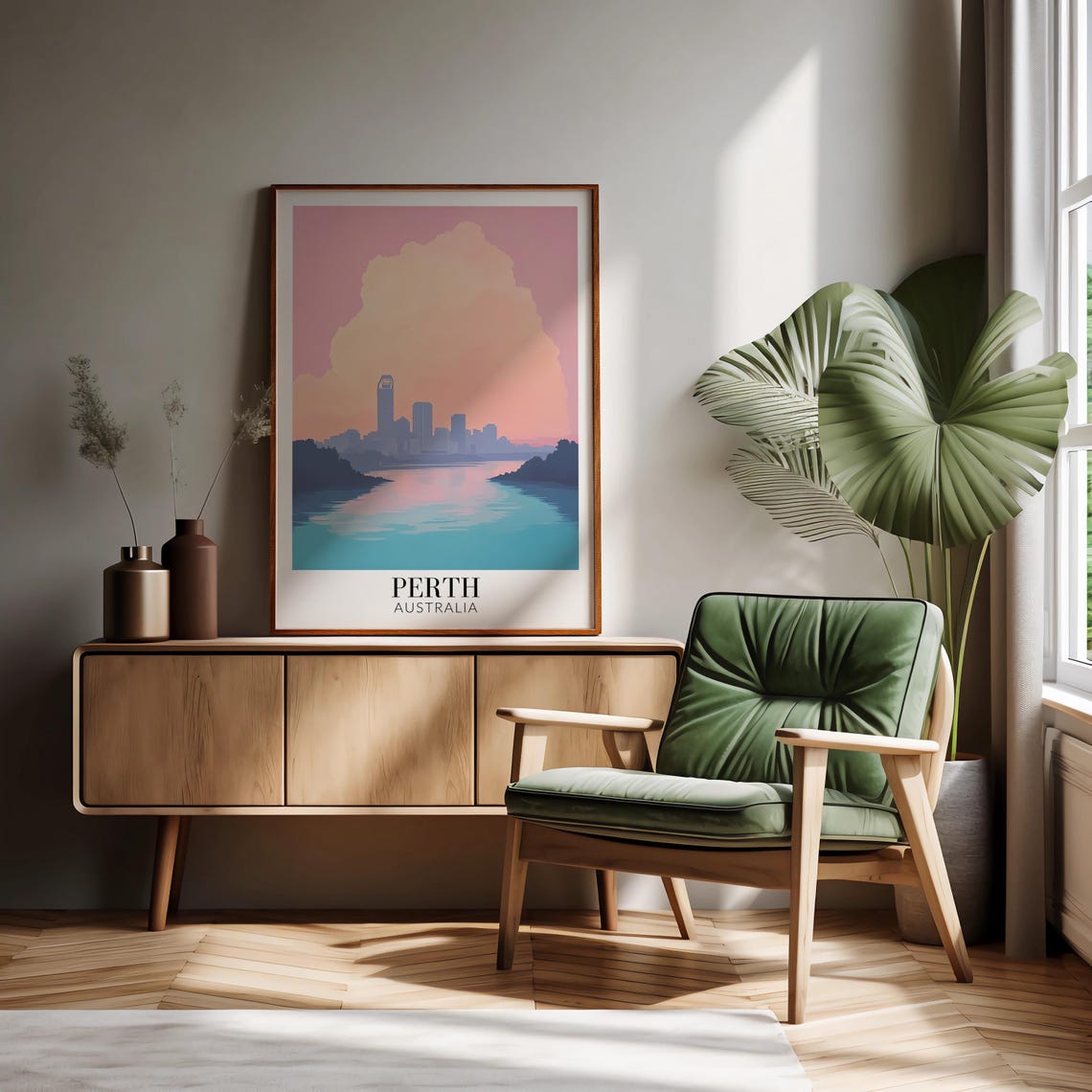 Perth Australia Pastel Pink Skyline Swan River View Travel Poster - Image 3