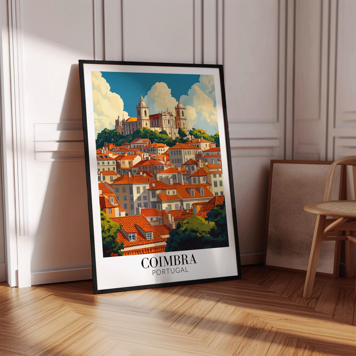 Coimbra Portugal Red Rooftops Cathedral Blue Sky Vintage Travel Poster - Image 4