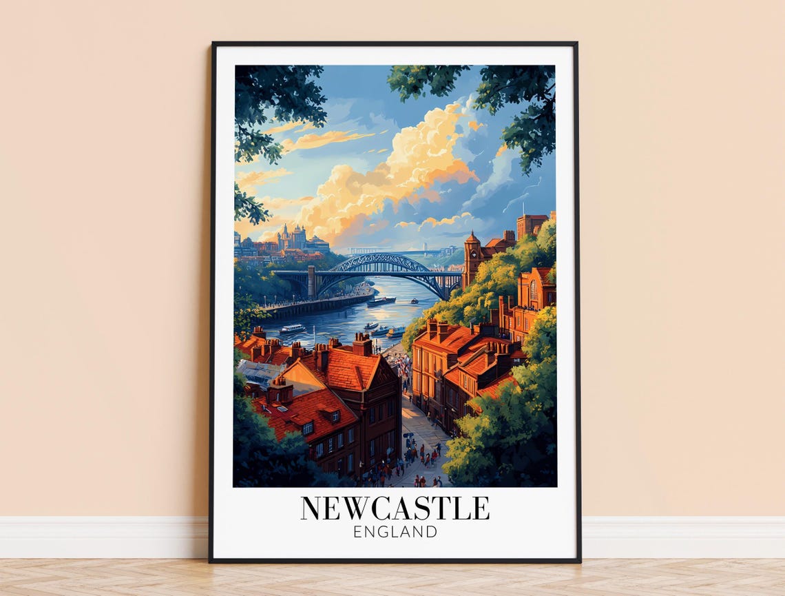Newcastle England Quayside Tyne Bridge Summer Rooftops Poster