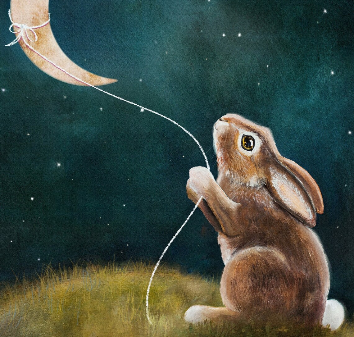 Bunny Nursery Print, Rabbit And Moon Art Print - Image 2