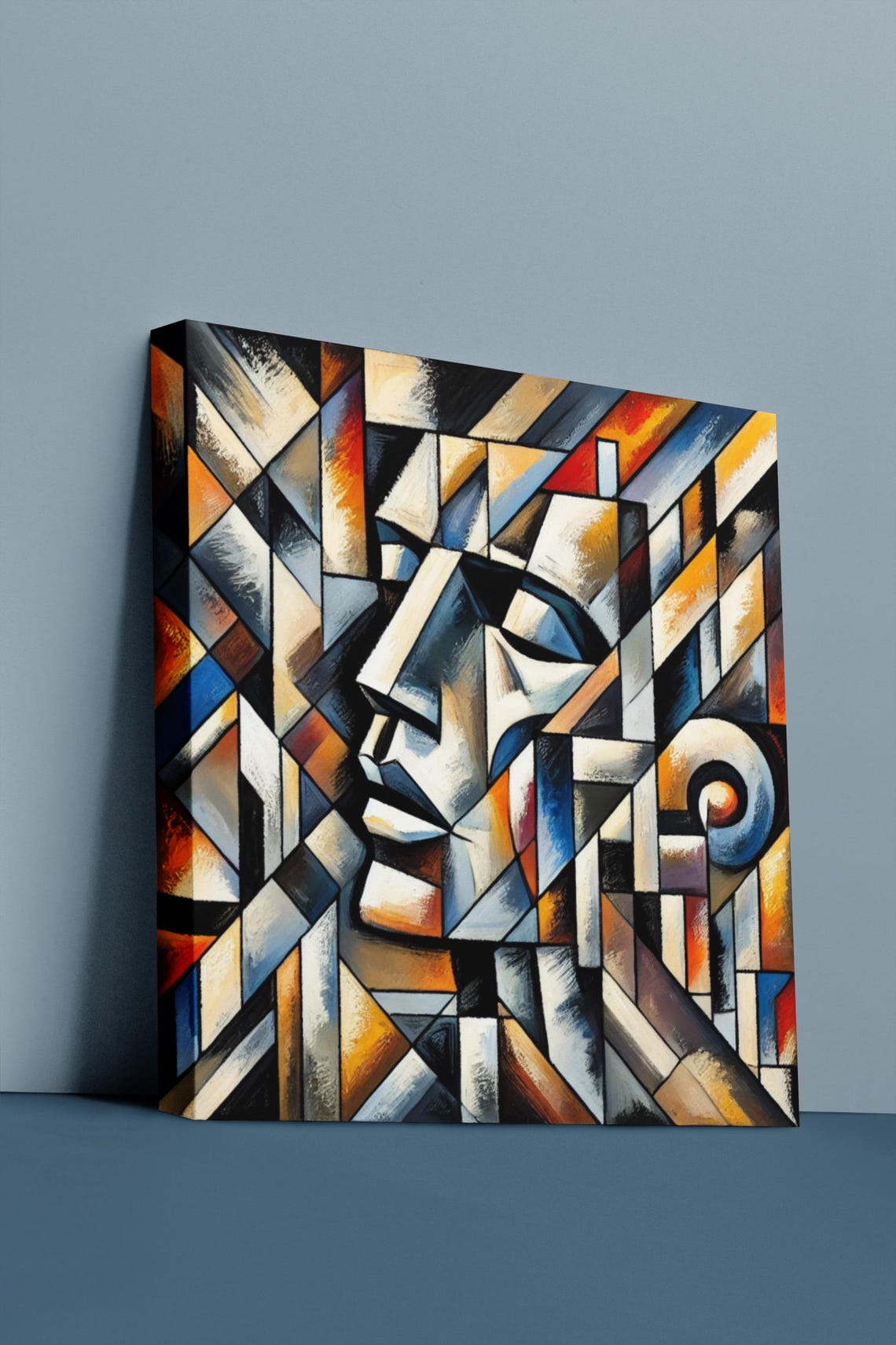 Geometric Cubist Face Art Abstract Print Modern Wall Decor - Image 2