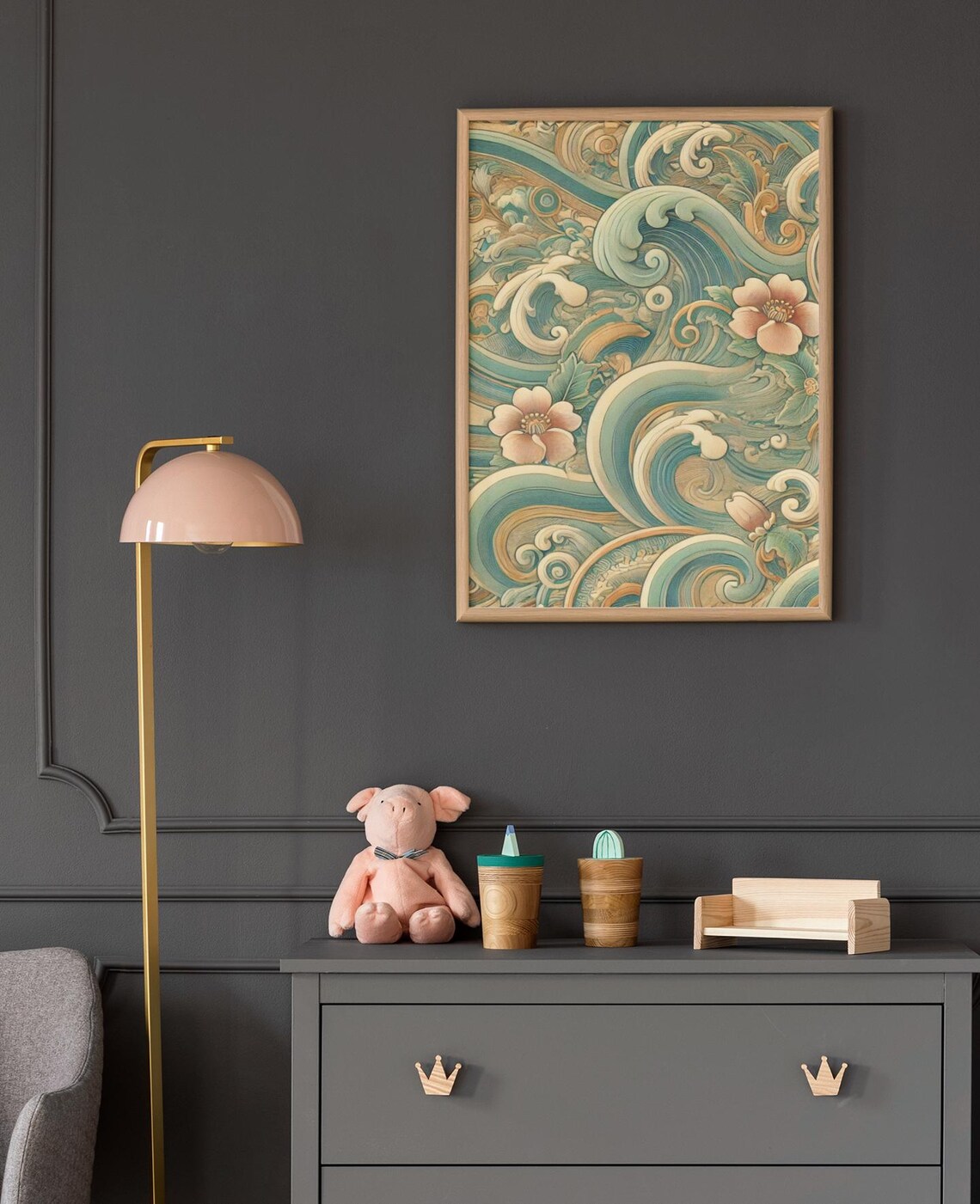 Floral Ocean Wave, Japanese Inspired Line Art - Image 4