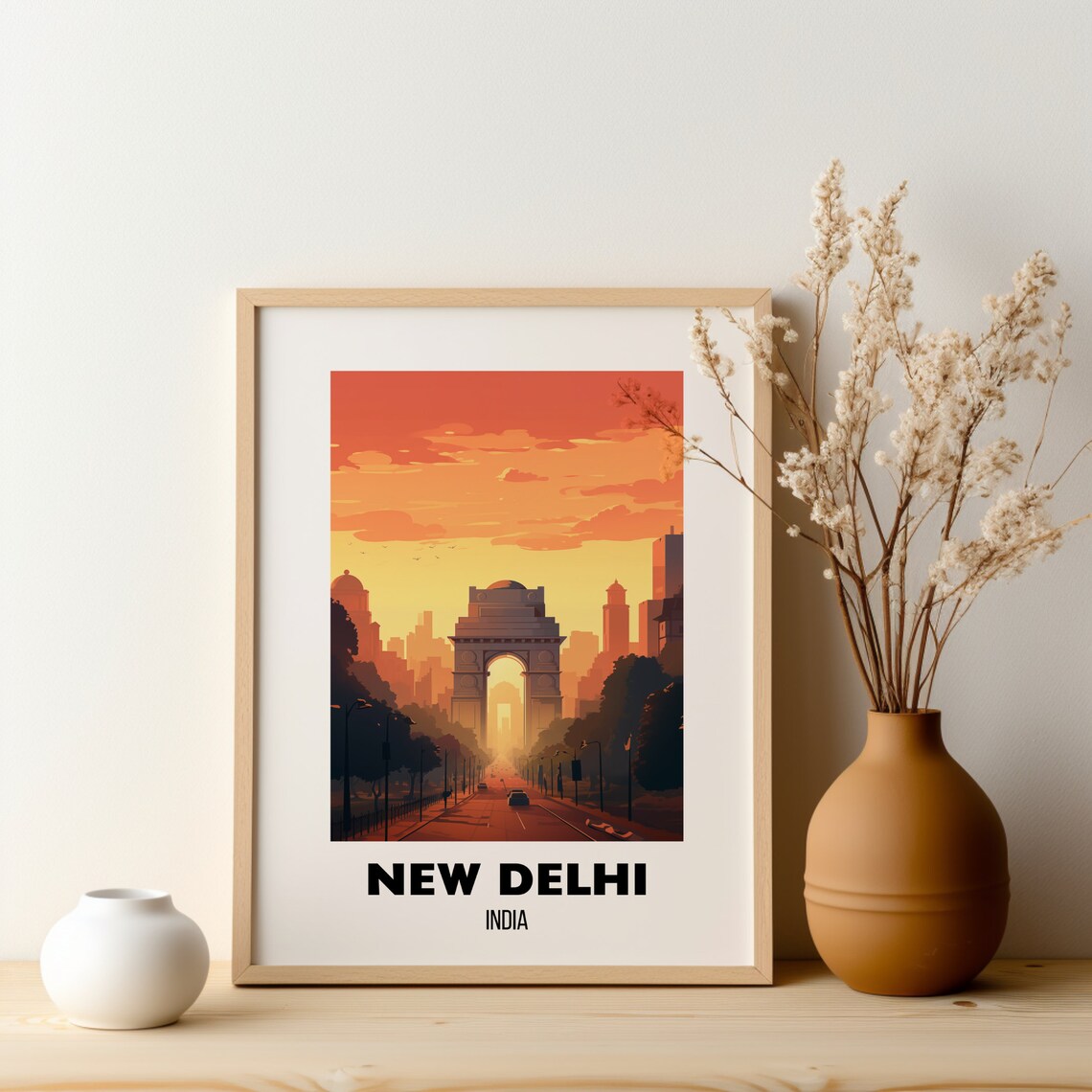 New Delhi India Gate Sunset Landmark City Skyline Art Poster - Image 2