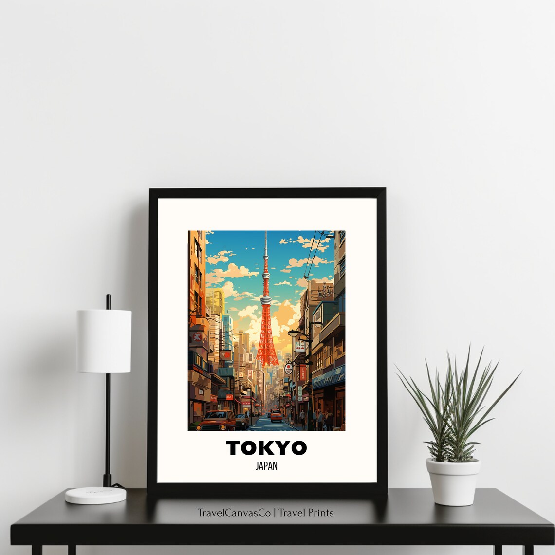 Tokyo Japan Tower Street Lively Retro City Scene Travel Poster - Image 3