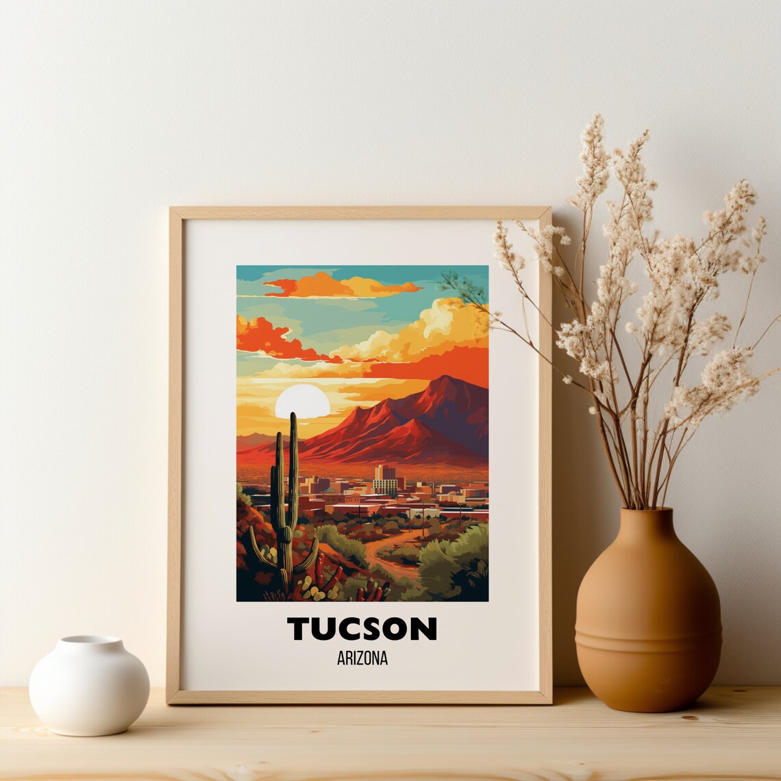 Tucson Arizona Desert Sunset Saguaro Cactus Scene Travel Poster - Image 2