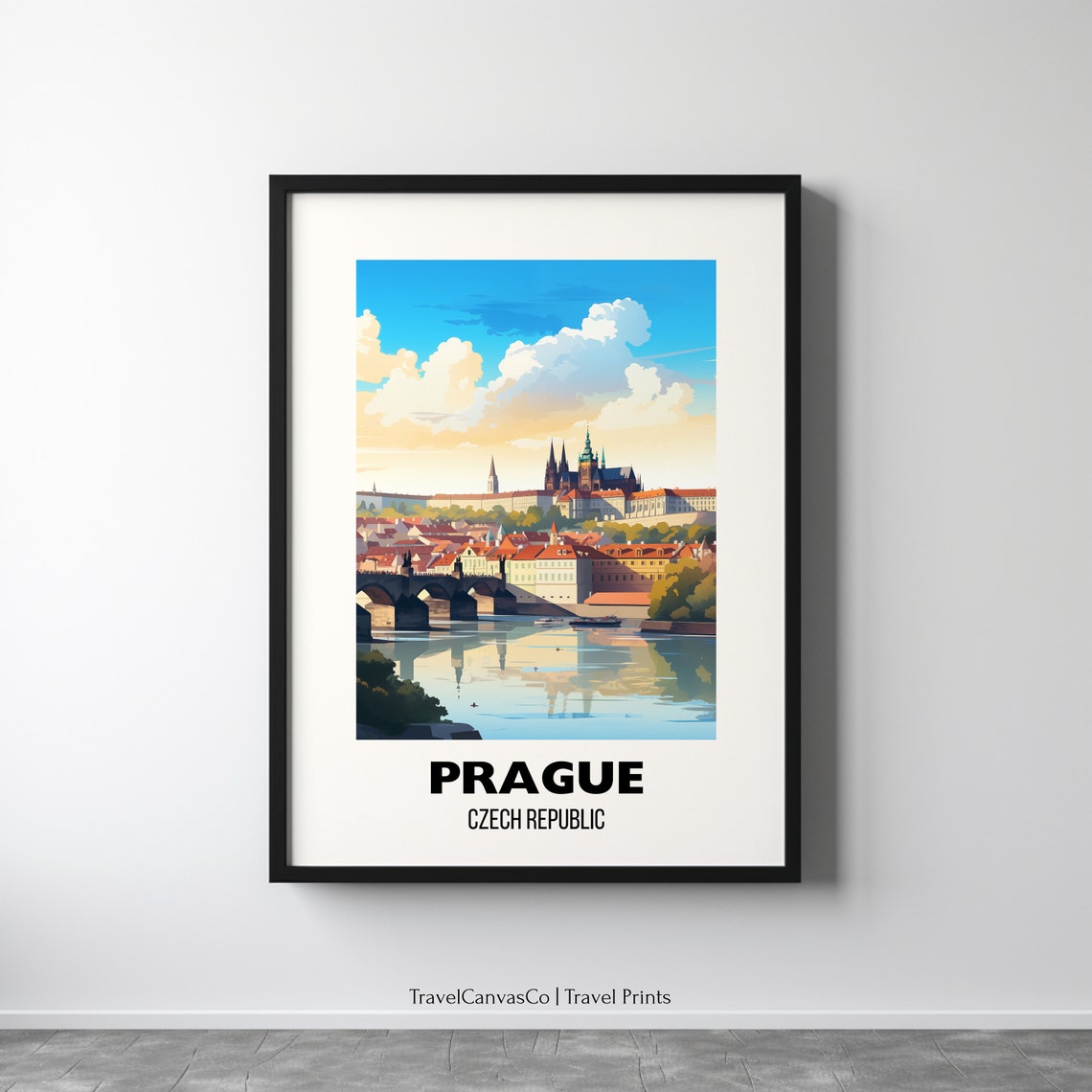 Prague Czech Republic Charles Bridge River Sunset Travel Poster