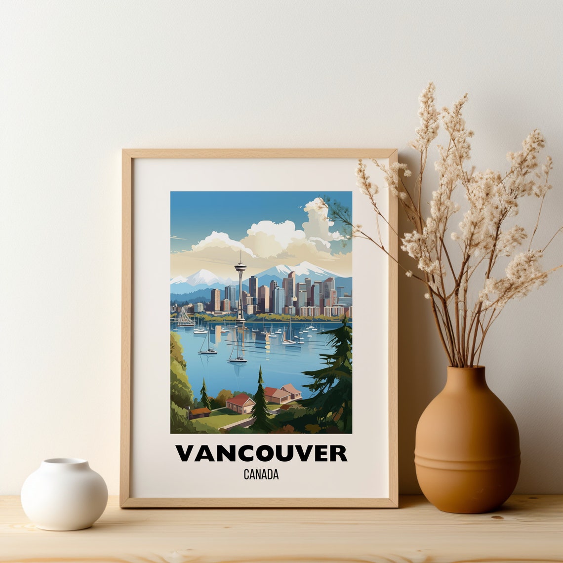 Vancouver Canada Skyline Travel Poster With Harbor and Mountains - Image 2