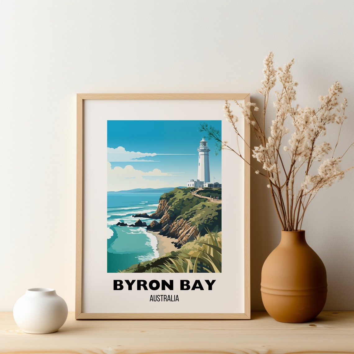 Byron Bay Australia Lighthouse Over Coastal Cliffs Travel Poster - Image 2