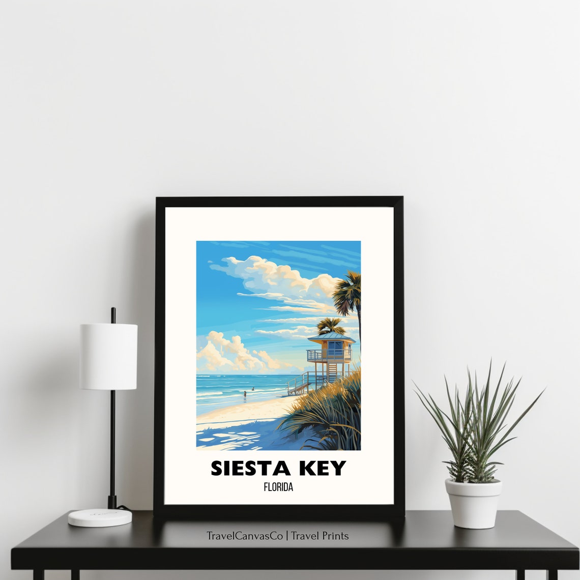 Sunny Siesta Key Florida Beach Lifeguard Tower Travel Poster - Image 3