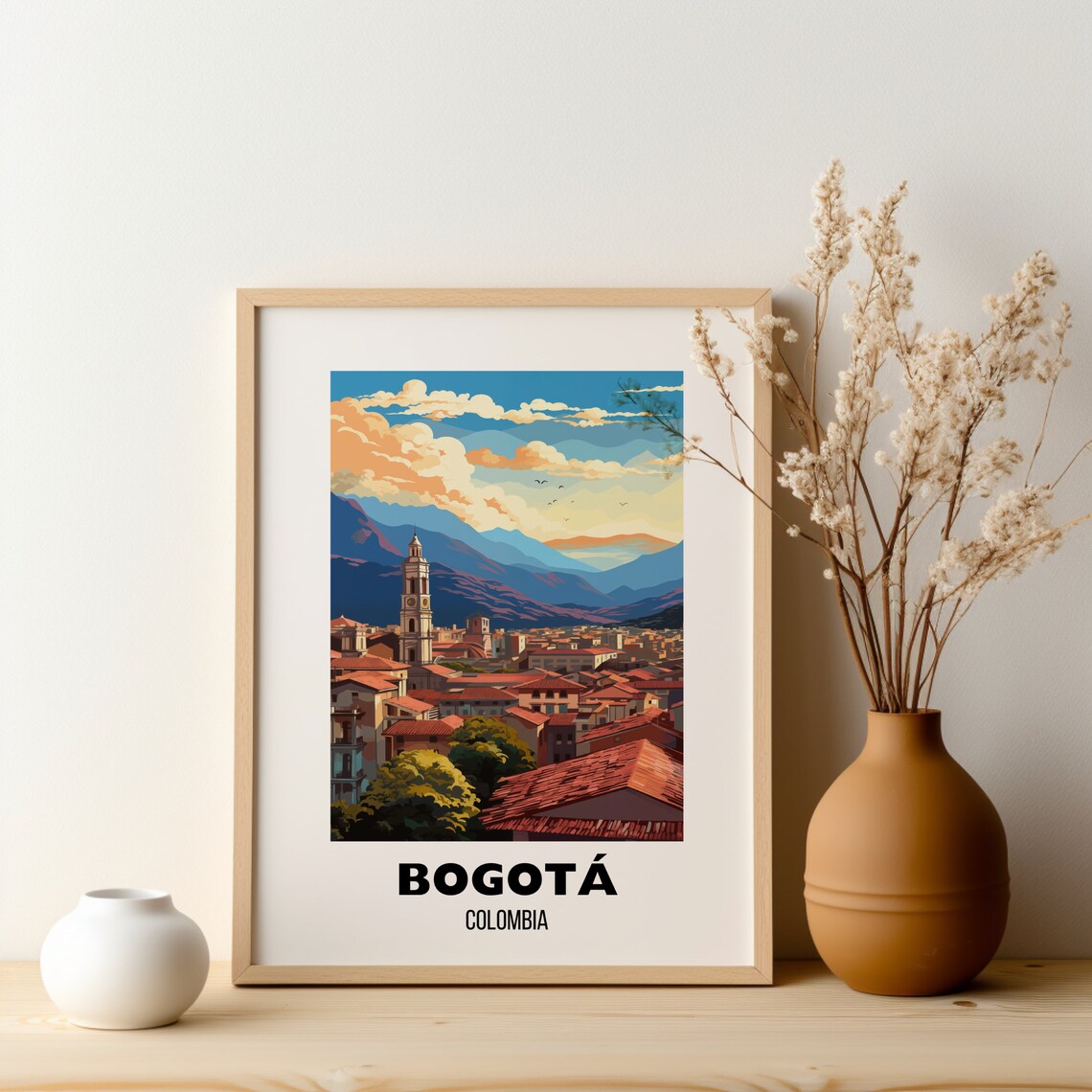 Bogota Colombia Old Town Rooftops Mountains Vintage Travel Poster - Image 2