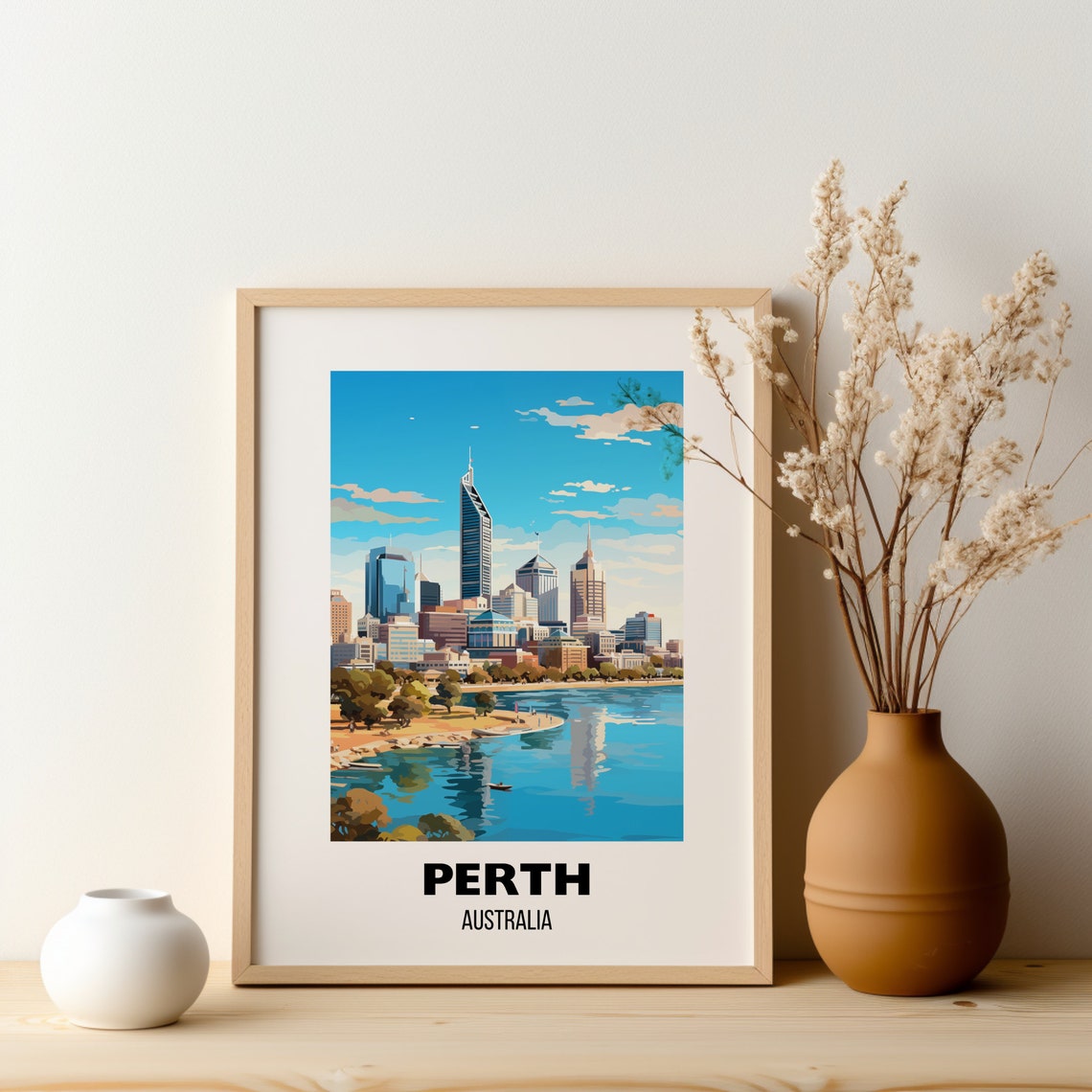 Perth Australia Modern Skyline On Swan River Sunny Travel Poster - Image 2