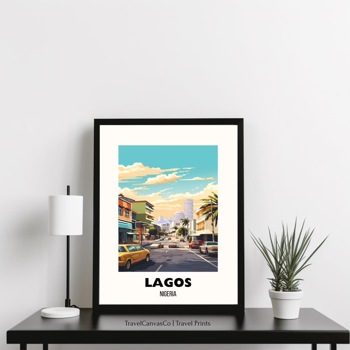 Lagos Nigeria City Street Sunlit Skyline Palms Travel Poster - Image 3
