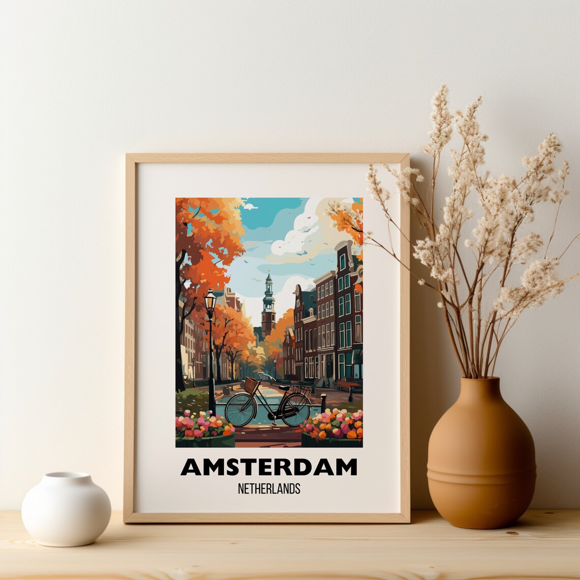 Amsterdam Canal Autumn Bicycle Streets Netherlands Travel Poster - Image 2