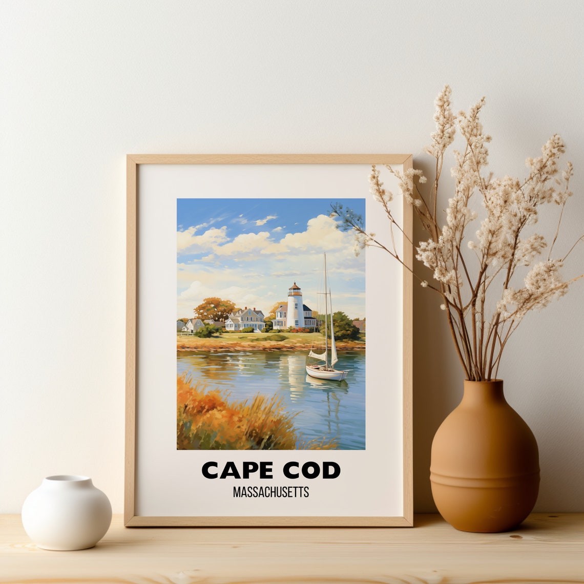 Cape Cod Massachusetts Lighthouse Sailboat Harbor Travel Poster - Image 2