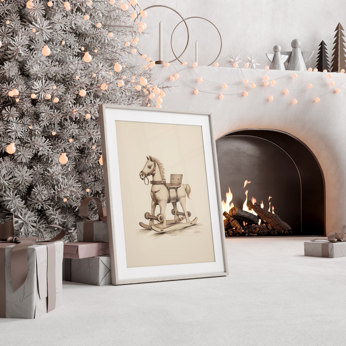 Vintage Wooden Rocking Horse Sepia Sketch Classic Nursery Art Poster - Image 4