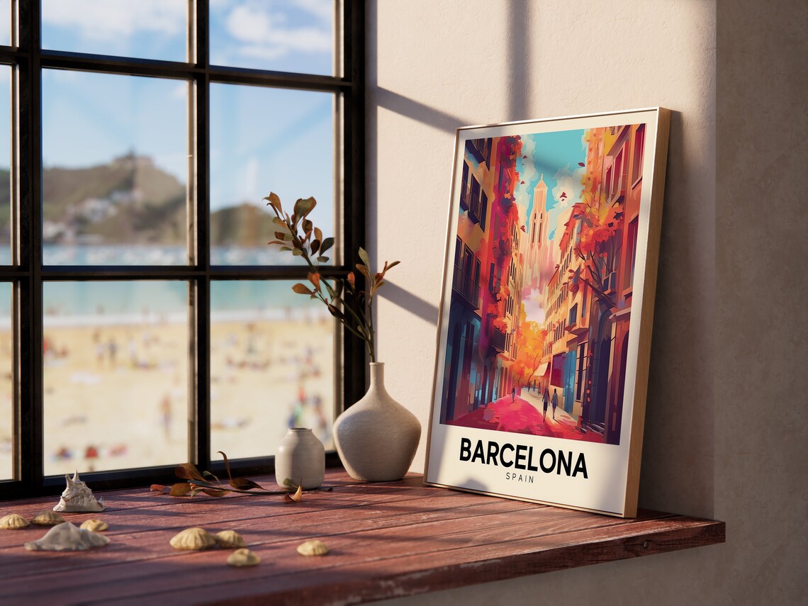 Barcelona Spain Retro Gothic Quarter Street Colorful Travel Poster - Image 4