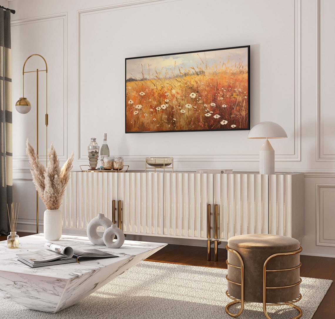 White Wildflowers in Burnt Orange Field Impressionist Poster - Image 4