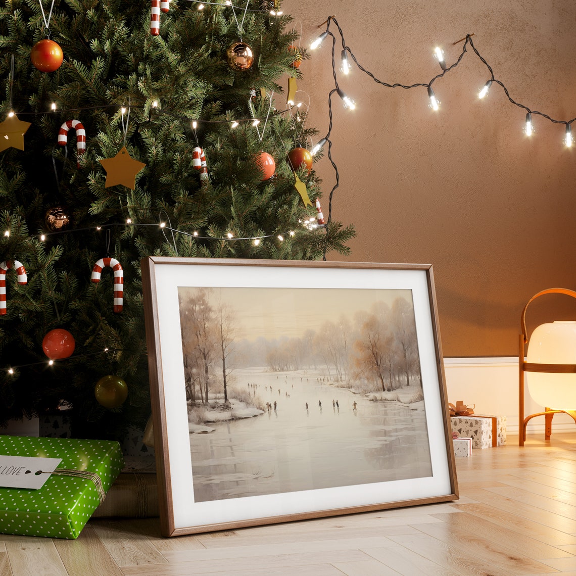 Ice Skaters on a Frozen Lake in a Misty Winter Landscape Poster