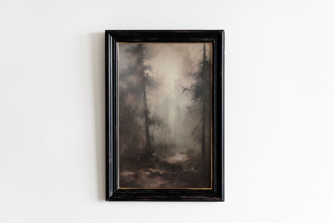 Spooky Misty Gray Forest in Fog Moody Vintage Halloween Poster - Image 3