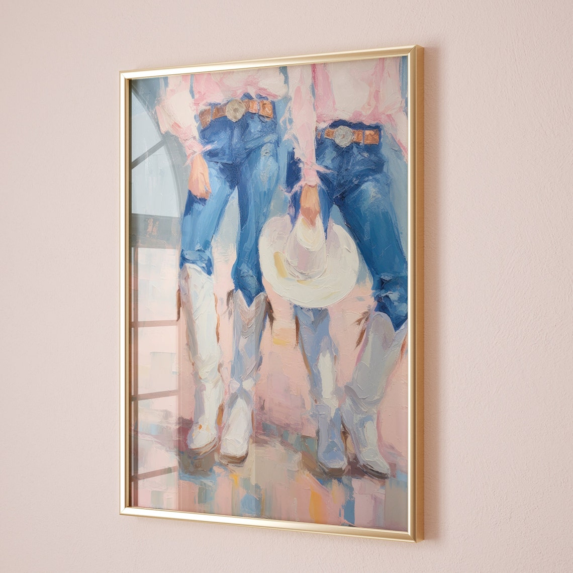 Pink Shirt Blue Jeans Cowboy Boots White Hat Western Style Wall Art - Image 3