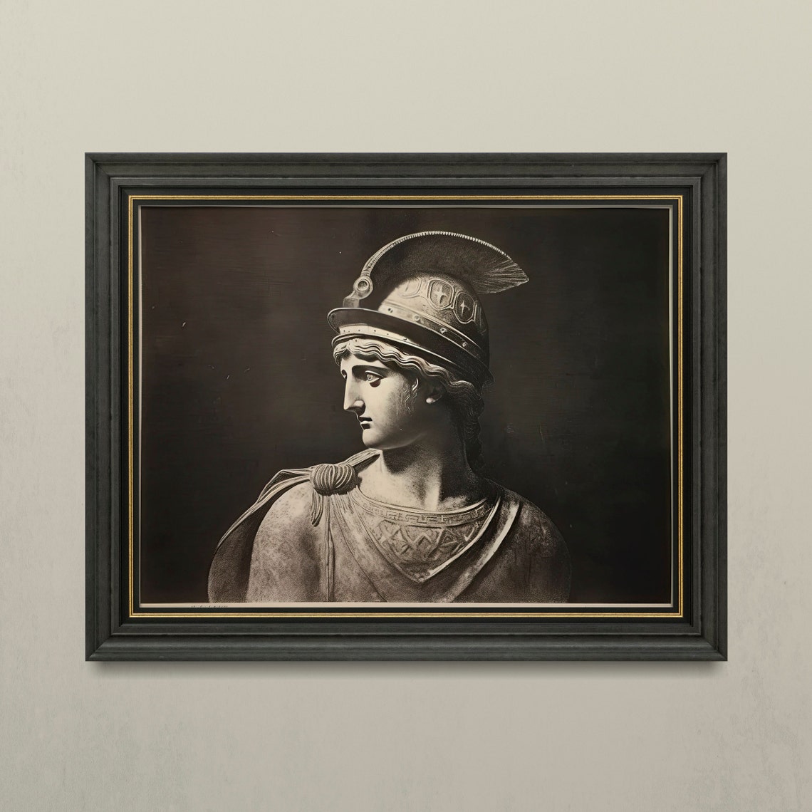 Greek Goddess Athena Crested Helmet Classical Dark Drawing Poster