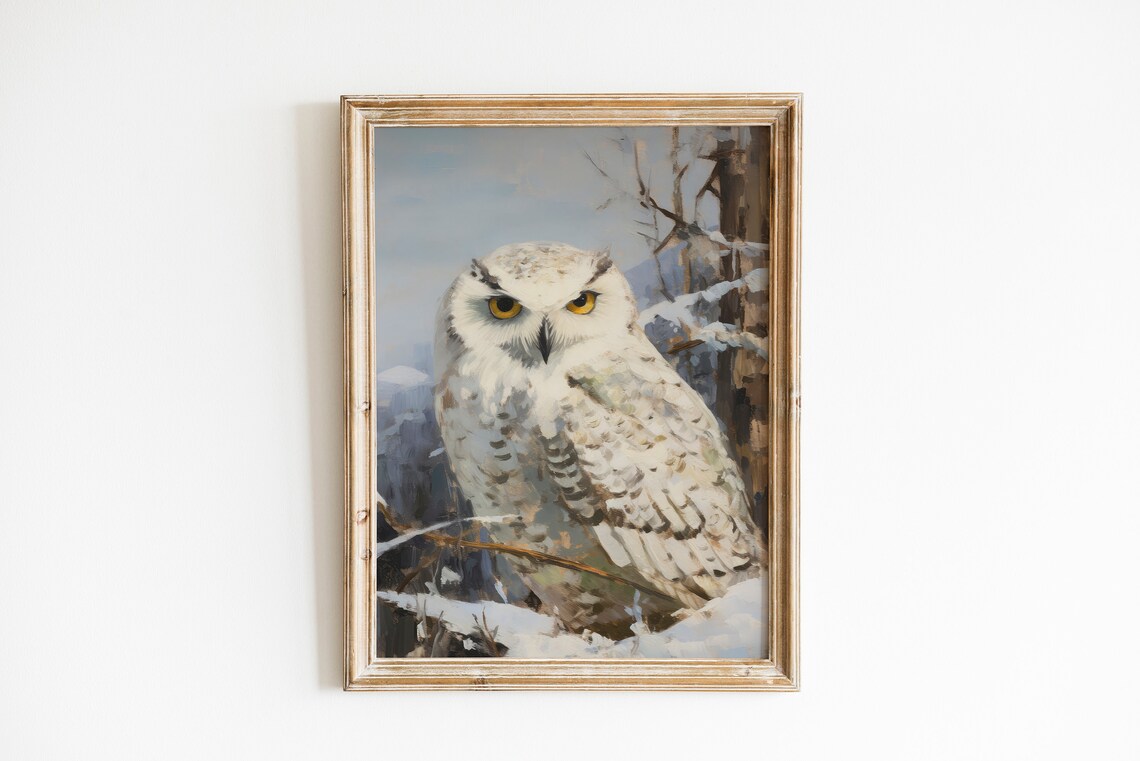 Snowy Owl Portrait with Piercing Golden Eyes Winter Wildlife Poster