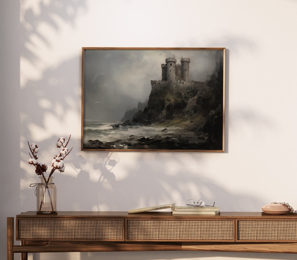 Haunted Castle on Stormy Cliff Moody Vintage Halloween Poster - Image 4