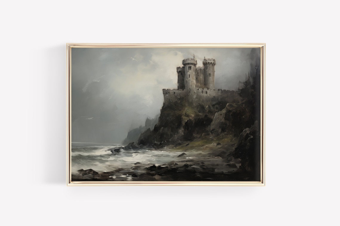Haunted Castle on Stormy Cliff Moody Vintage Halloween Poster - Image 2