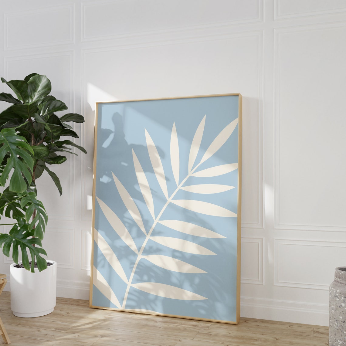 Soft Sky Blue Abstract Palm Frond Minimalist Botanical Poster - Image 4