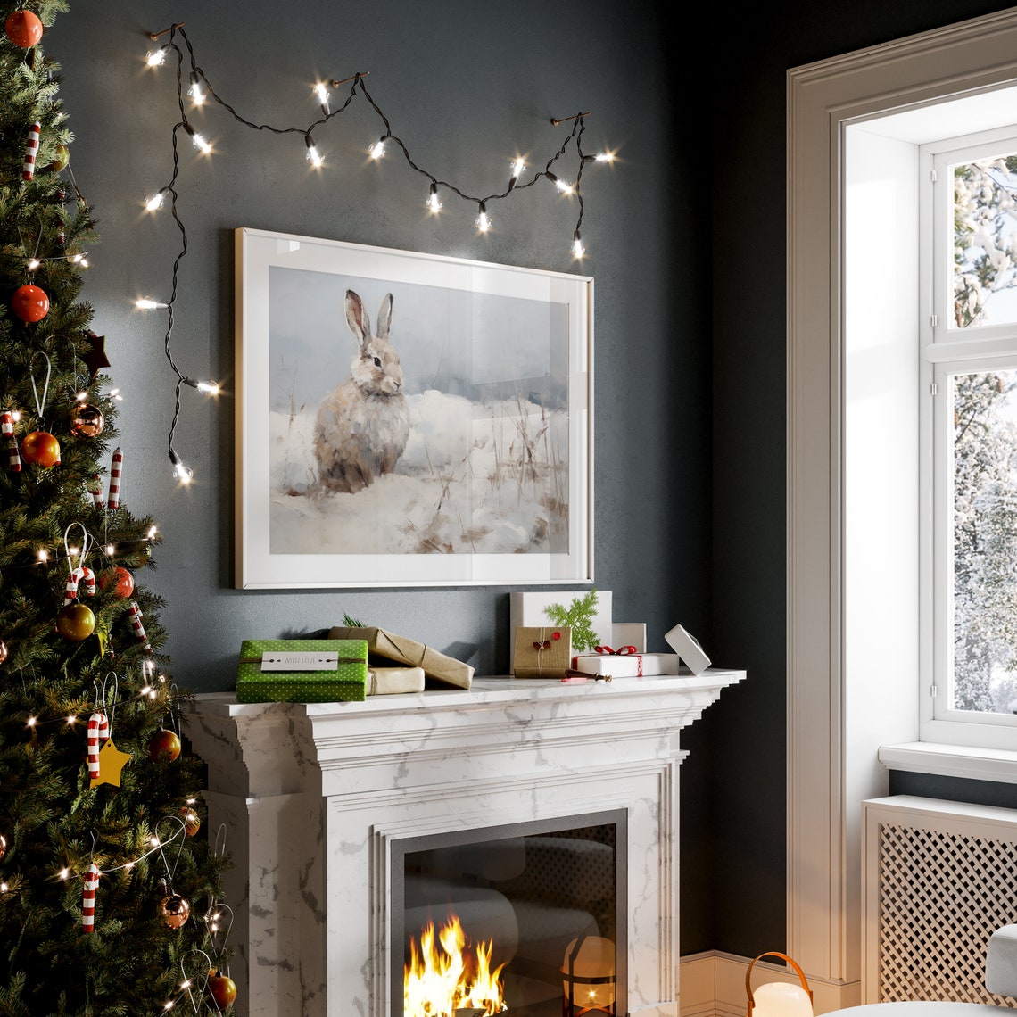 Brown Rabbit in the Snow Impressionist Winter Wildlife Art Poster - Image 4