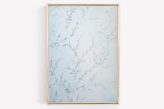 Blue Floral Leaf Pattern Delicate Botanical Pastel Nursery Art Poster