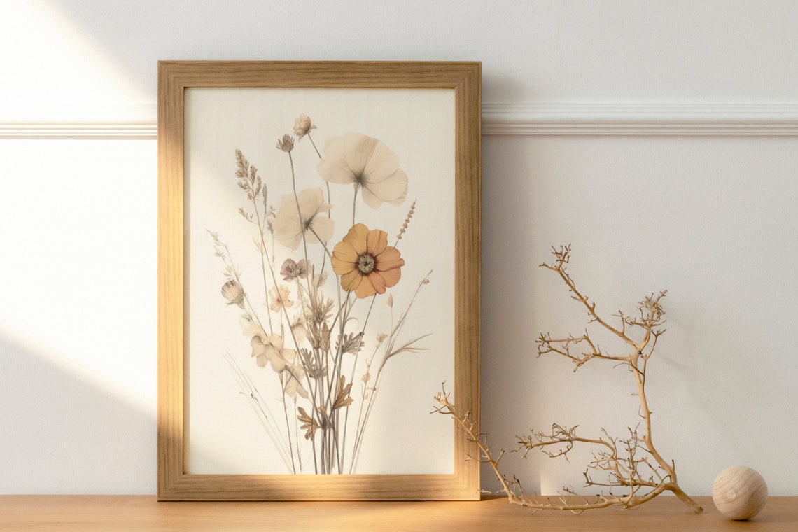 Neutral Wildflower Botanical Study Vintage Cream Floral Poster - Image 3