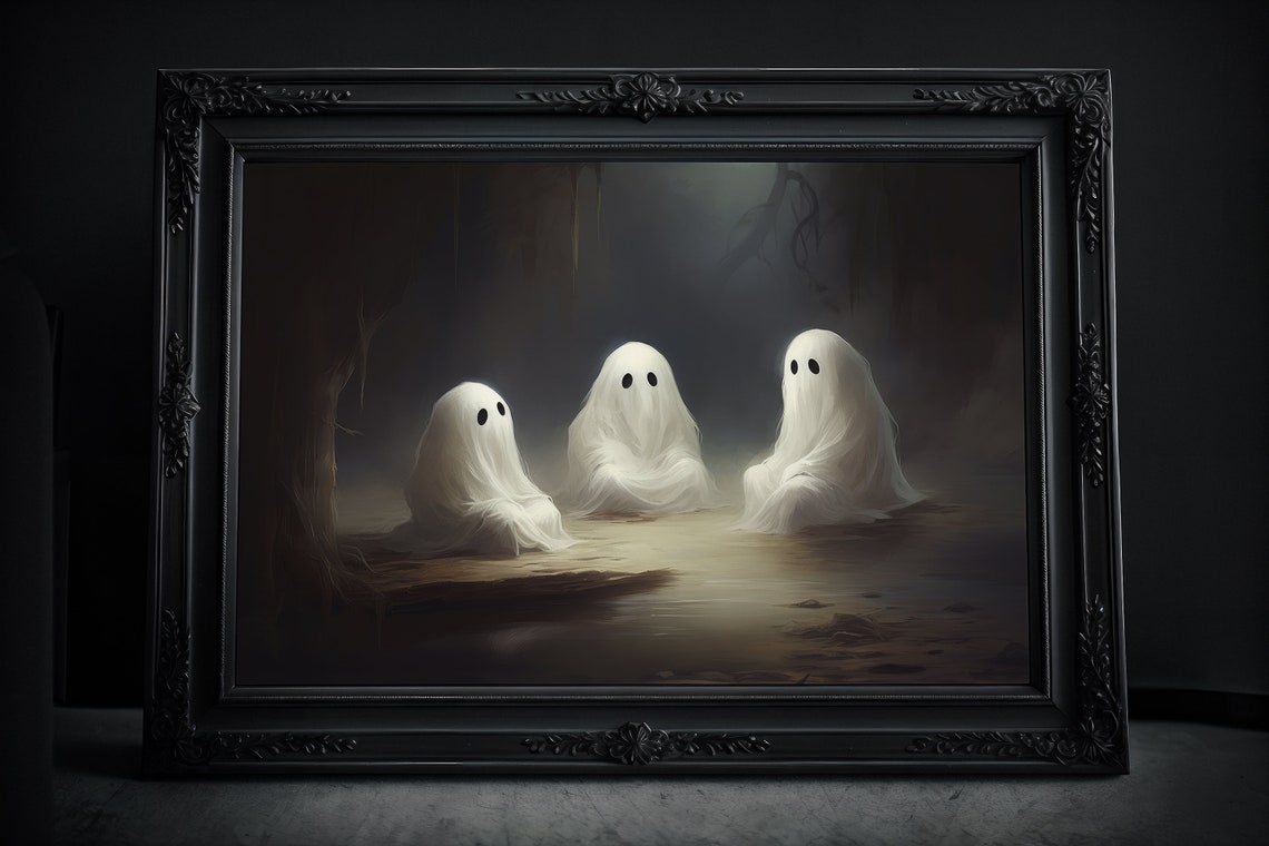 Cute Three Ghosts in Dark Forest Spooky Halloween Night Poster - Image 4