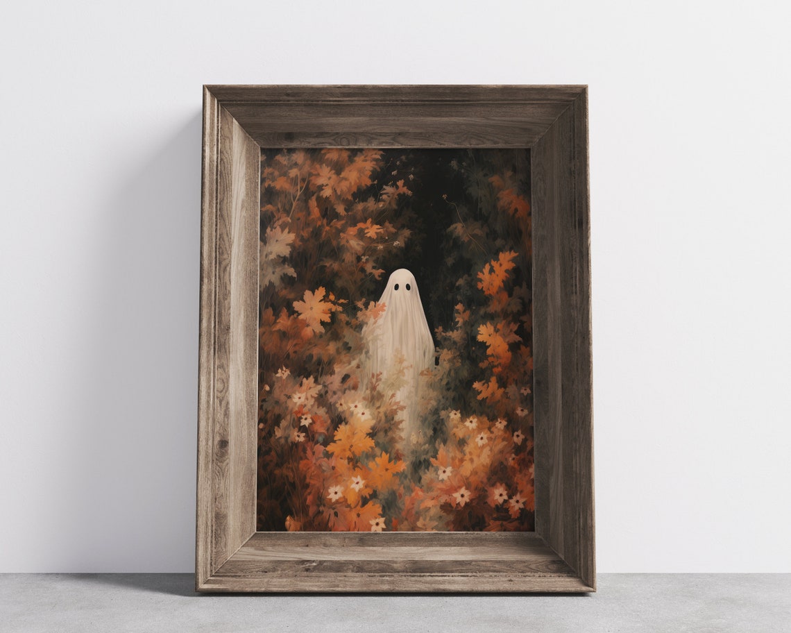 Hidden Ghost in Rust Autumn Florals Moody Vintage Halloween Poster - Image 3