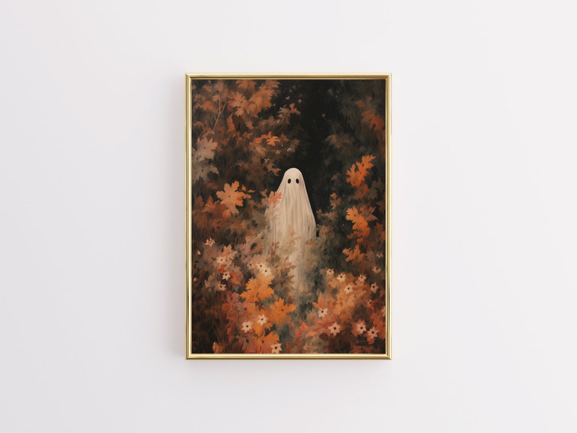 Hidden Ghost in Rust Autumn Florals Moody Vintage Halloween Poster - Image 4