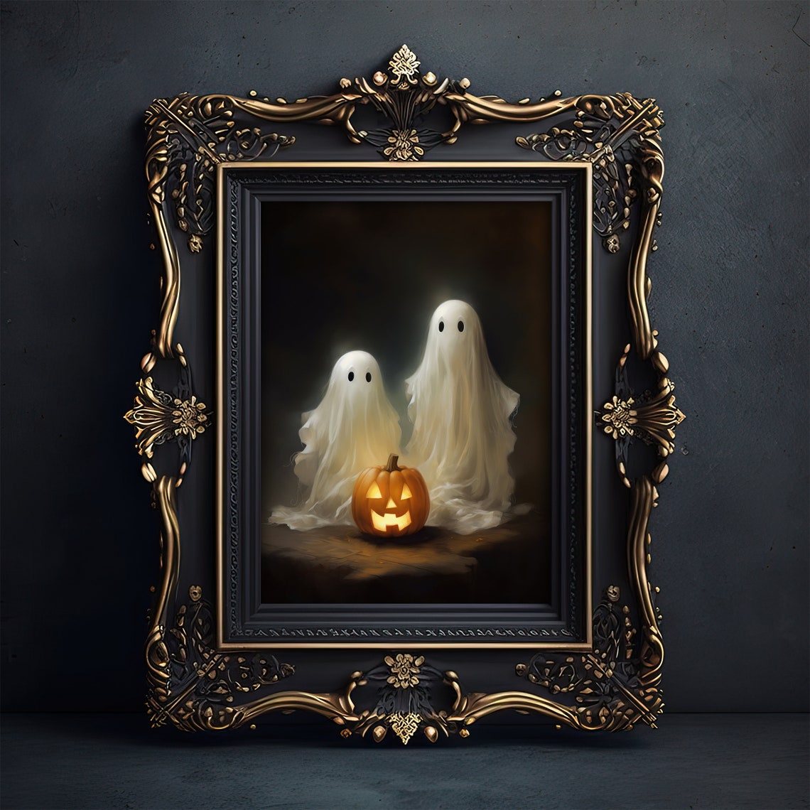 Two Cute Ghosts With Glowing Jack O Lantern Halloween Poster - Image 4