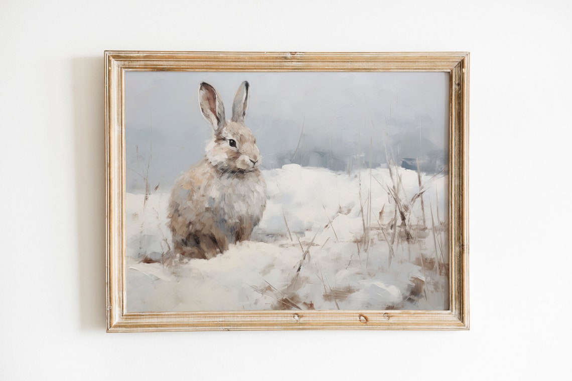 Brown Rabbit in the Snow Impressionist Winter Wildlife Art Poster