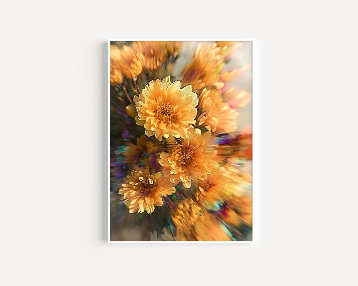 Hazy Golden Chrysanthemum Blossom Floral Photography Art Poster