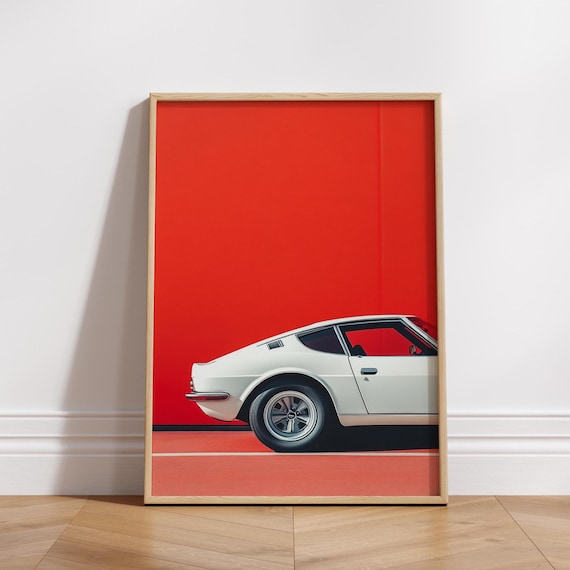 Minimalist Sports Car Poster Modern Retro Wall Art White Coupe Auto Print Red Background Decor Cool Driver Gift For Lovers