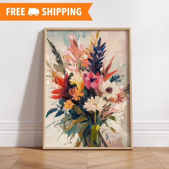 Vibrant Floral Art Poster Boho Wall Decor Gift For Flower Lovers Living Room Mothers Day Bright Home