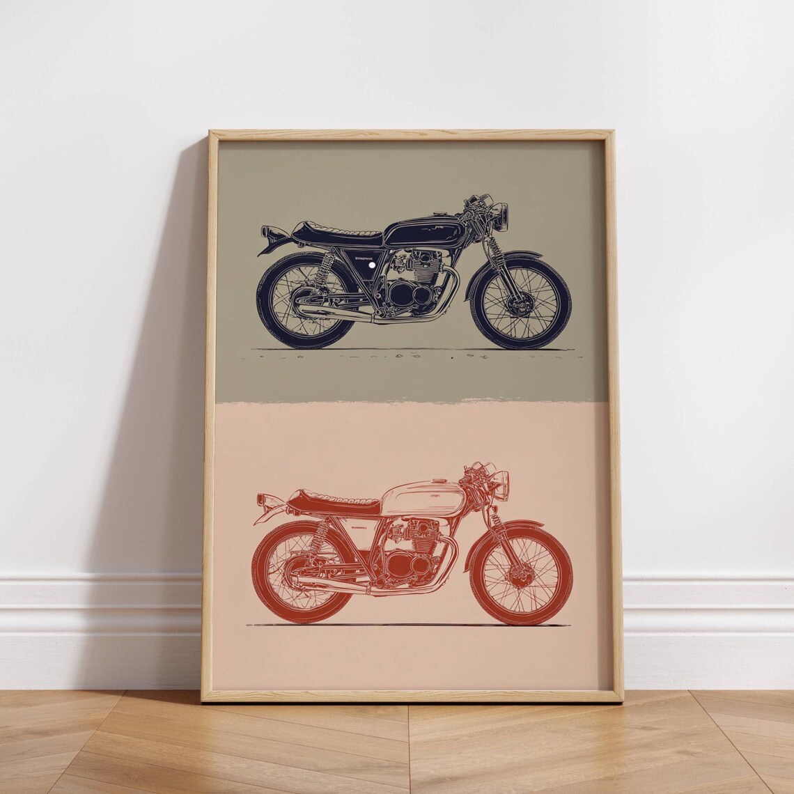 Cafe Racer Motorcycle Poster, Vintage Line Art