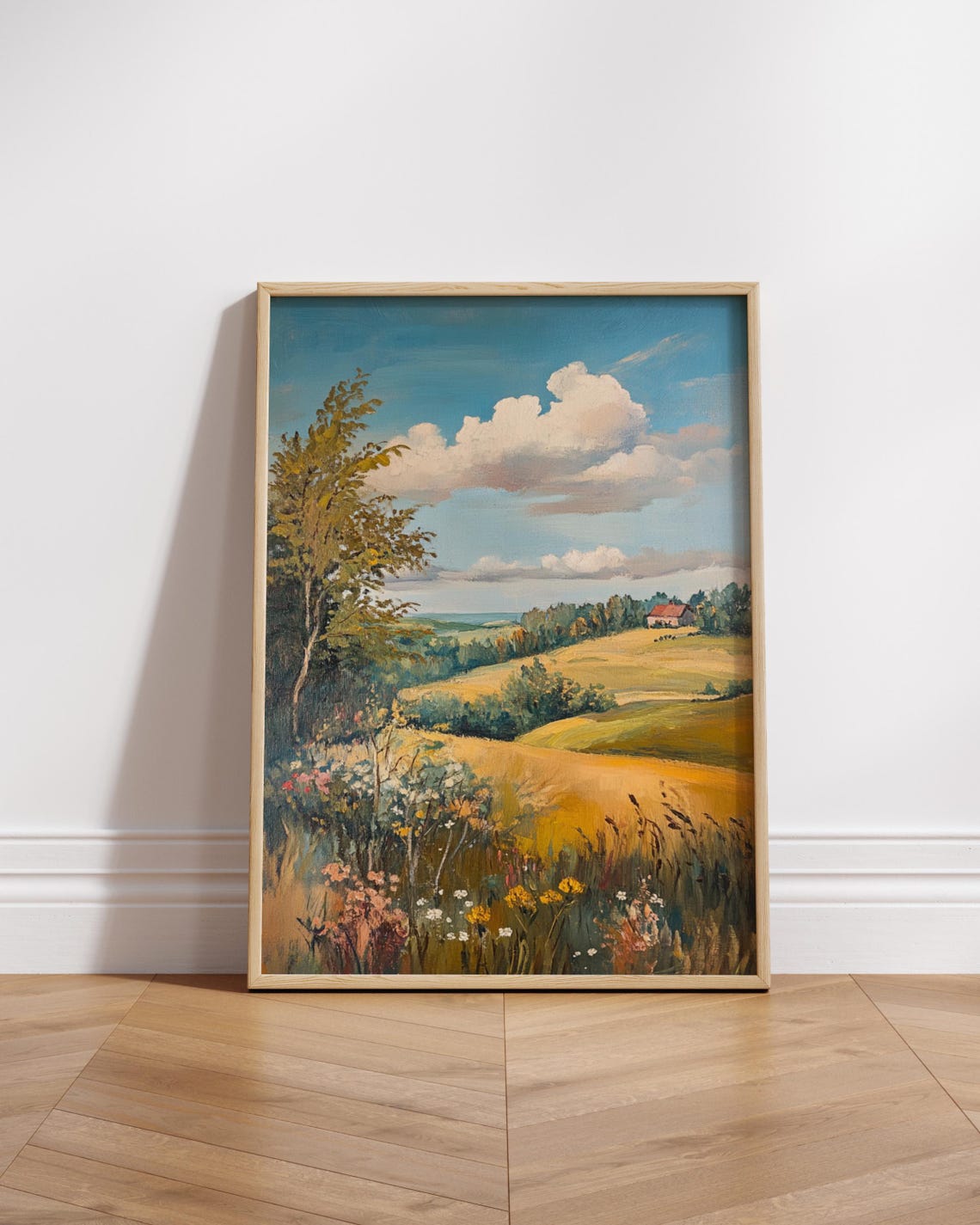 Rolling Golden Countryside Fields Farmhouse Summer Sky Poster