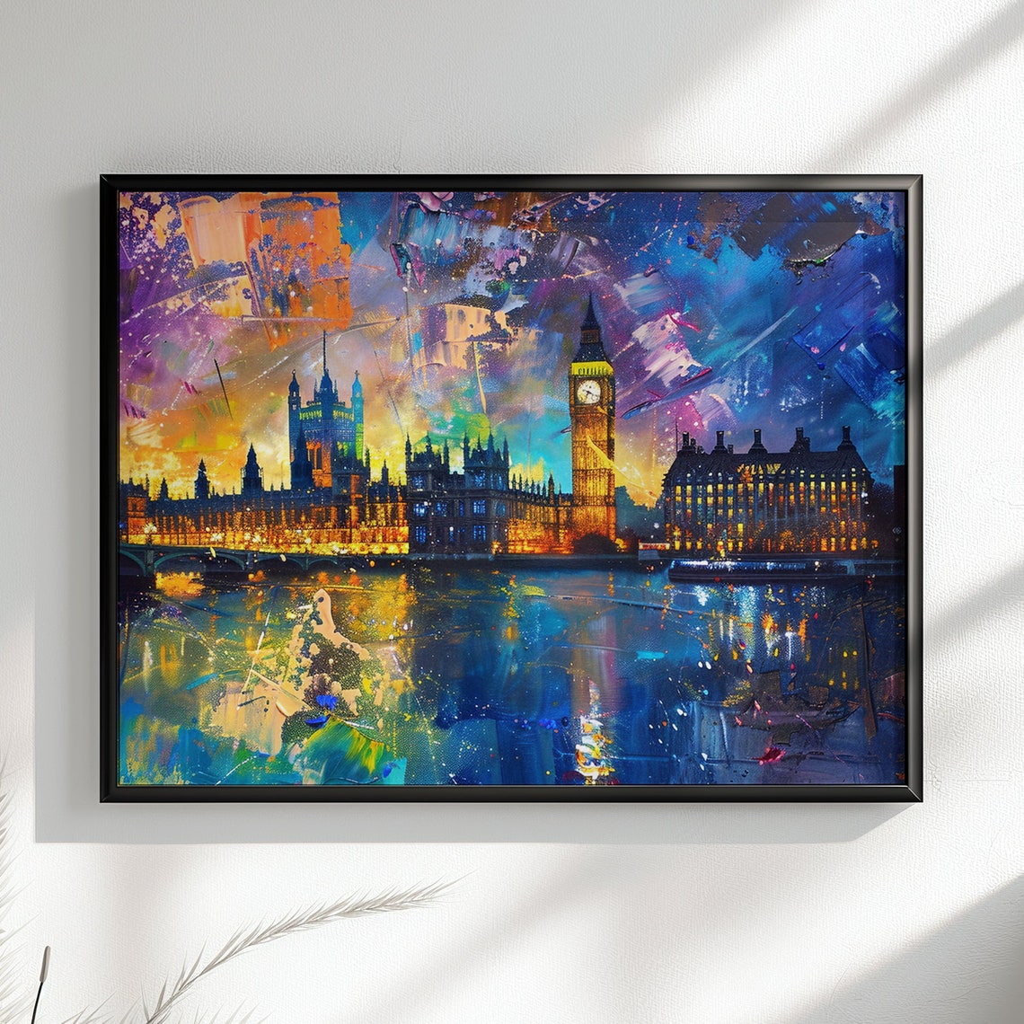 Big Ben Houses Of Parliament Westminster Palace London Poster Print Abstract River Thames Wall Decor Cityscape Painting Gift City Art