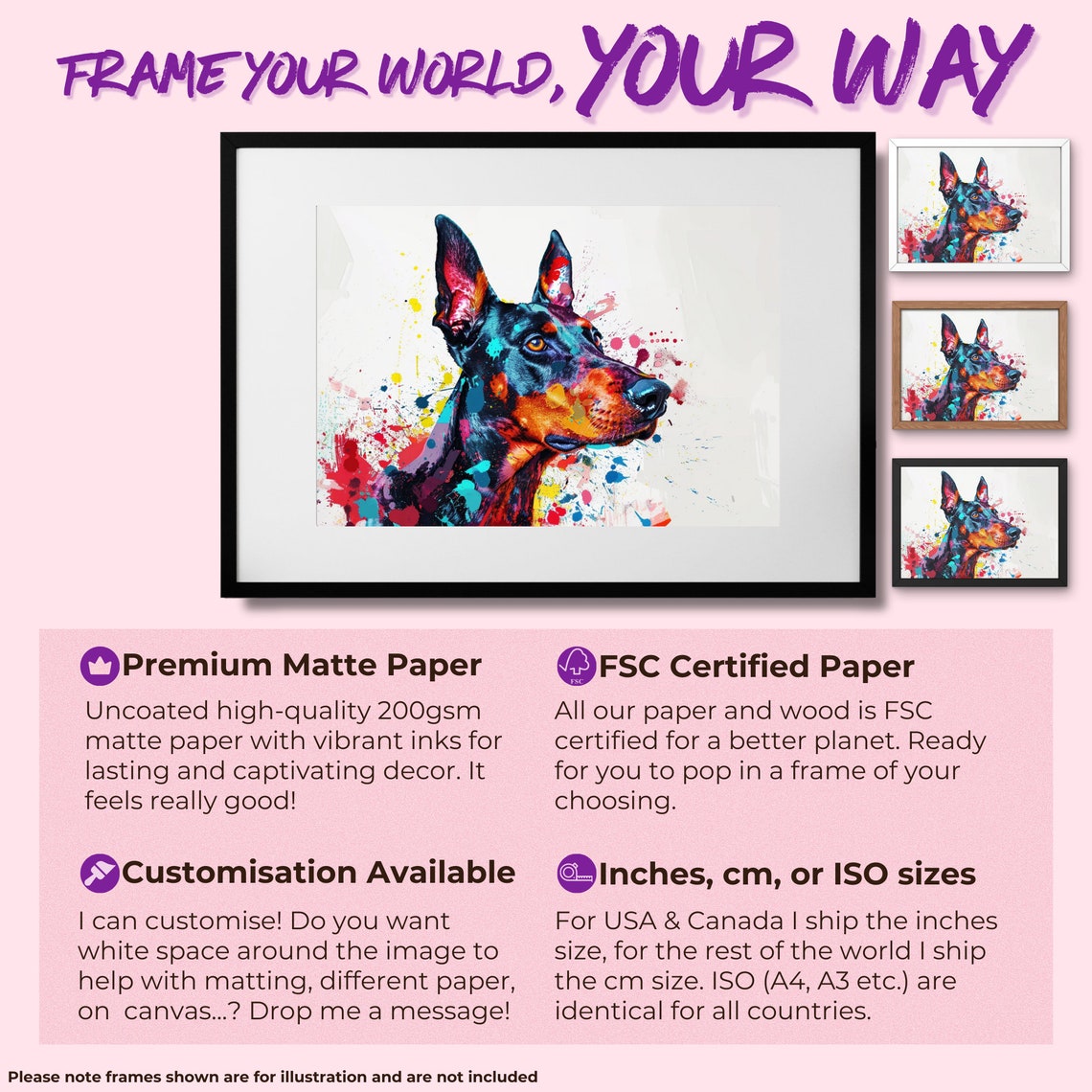 Dobermann Profile Pop Art Portrait Colourful Splash Dog Poster - Image 2